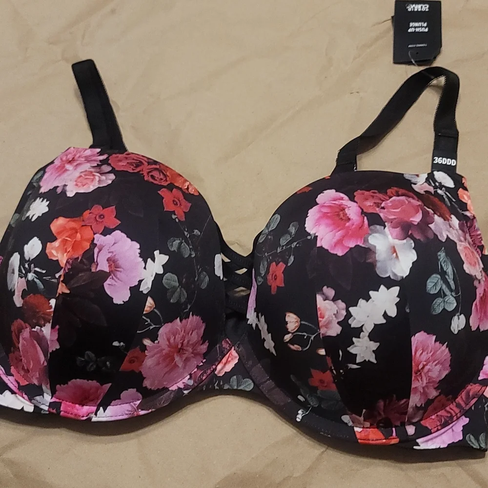 TORRID CURVE COLLECTION PUSH-UP PLUNGE BRA: BLACK/FLORAL: NWT: SZ 36DDD